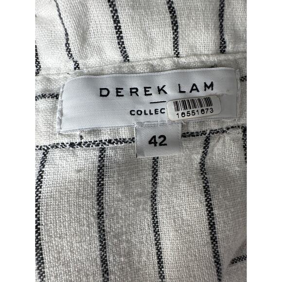 Derek Lam Maya Shirt Dress Striped Knot Waist Short Sleeve Midi Black & White 6 - Picture 10 of 12